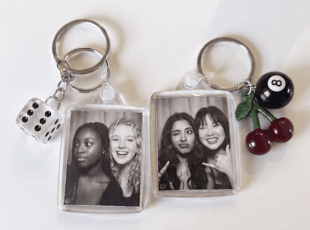 Photo booth images made into custom event keychains